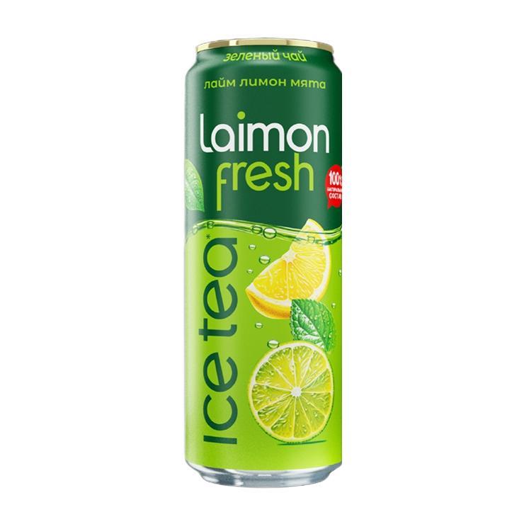 Чай холодный Laimon fresh лимон лайм мята зеленый сокосодержащий из смеси фруктов с экстрактом зеленого чая 450 мл., ж/б