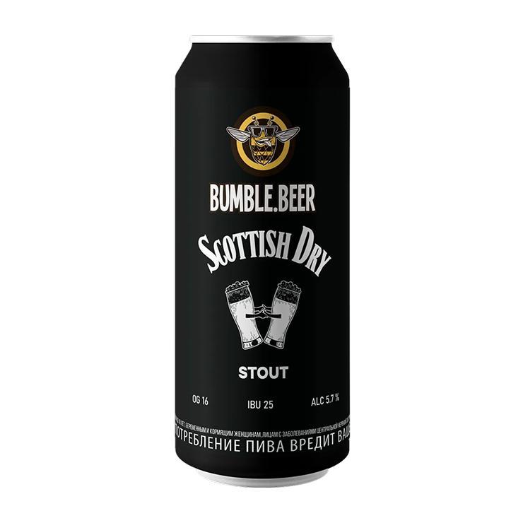 Пиво BUMBLE.BEER Драй Стаут темное нефильтрованное непастеризованное осветленное Россия 450 мл., ж/б