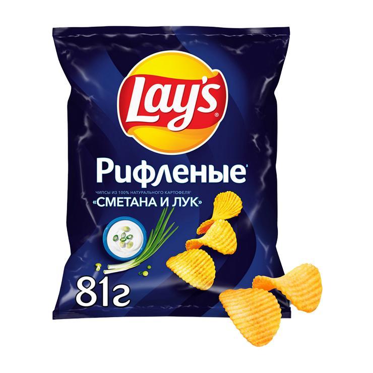 Чипсы Lay's сметана лук рифленые 81 гр., флоу-пак