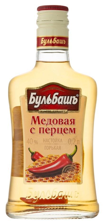 Спиртной напиток настойка Бульбашъ Медовая с перцам Беларуская горькая 37% Беларусь 200 мл., стекло