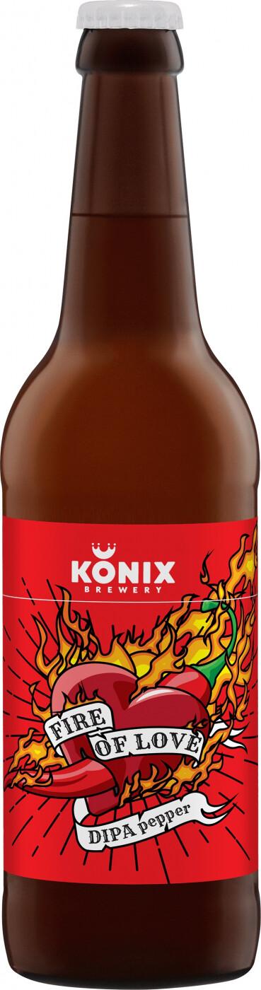 Пивной напиток Konix FIRE OF LOVE светлое, нефильтр, пастер, осветл, 7,5% 500 мл., стекло