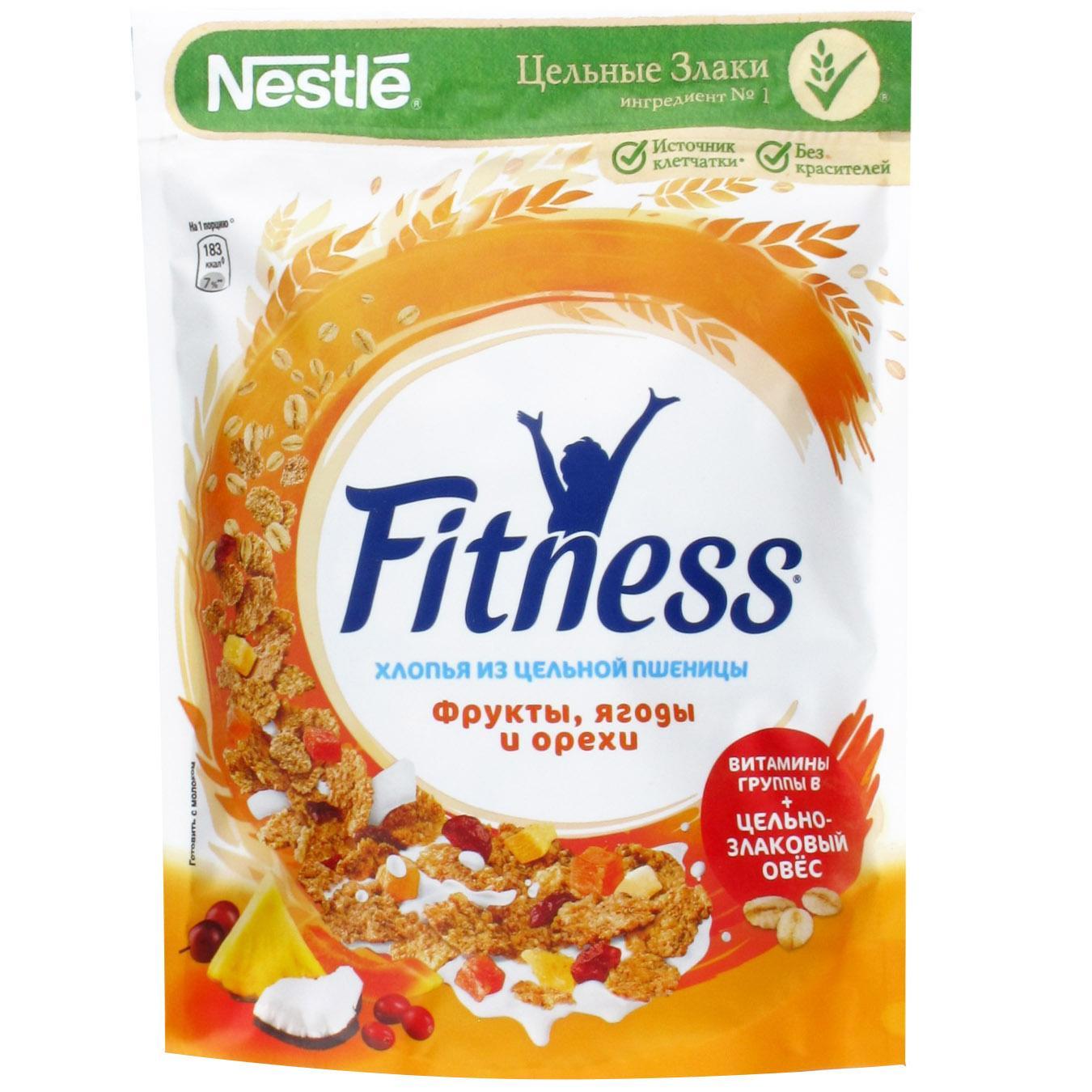 Готовый завтрак Fitness пшеничные Хлопья фрукты-ягоды-орехи, 200 гр., дой-пак