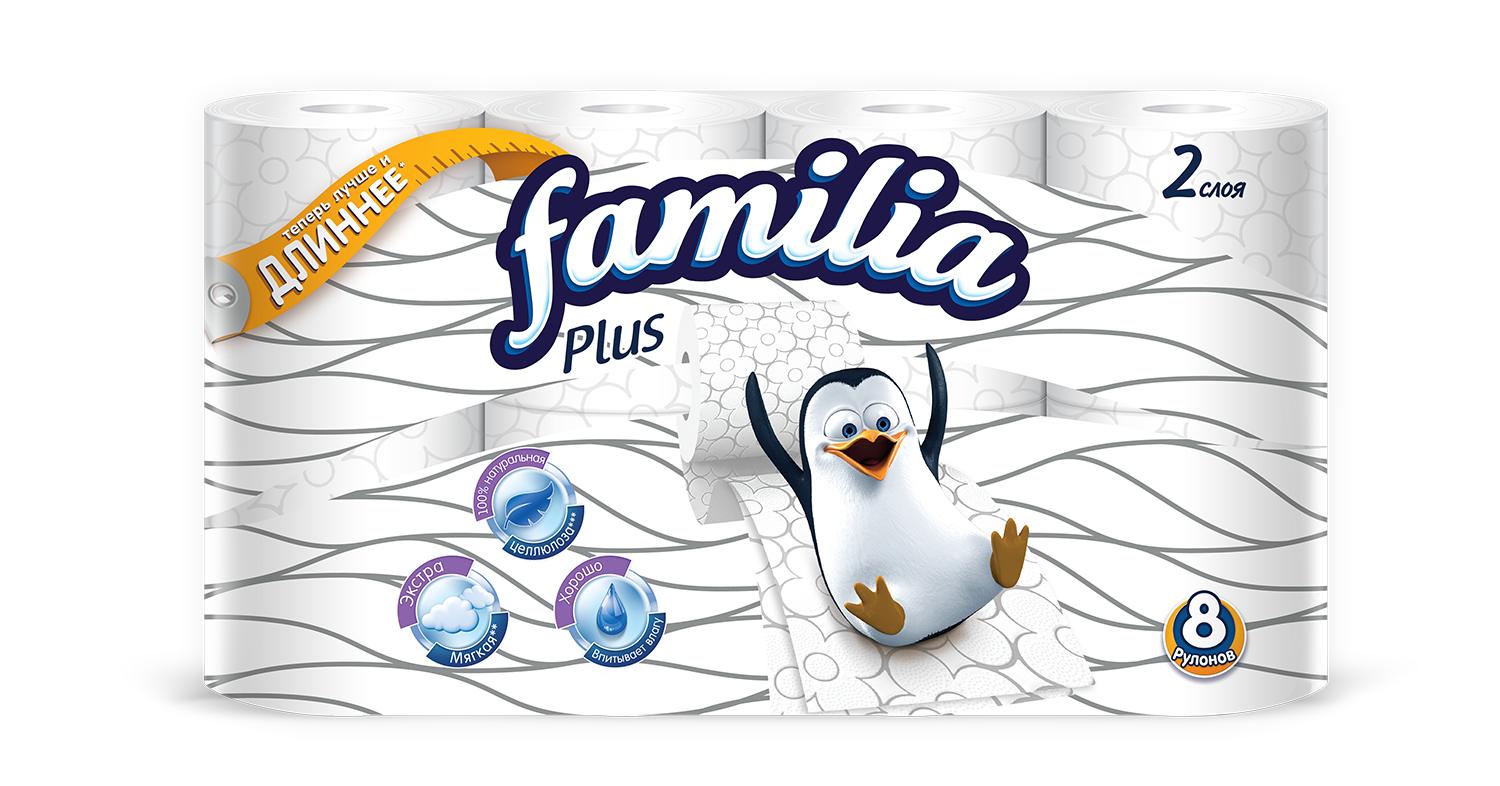 Туалетная бумага Familia Plus 2 слоя 8 рулонов, флоу-пак