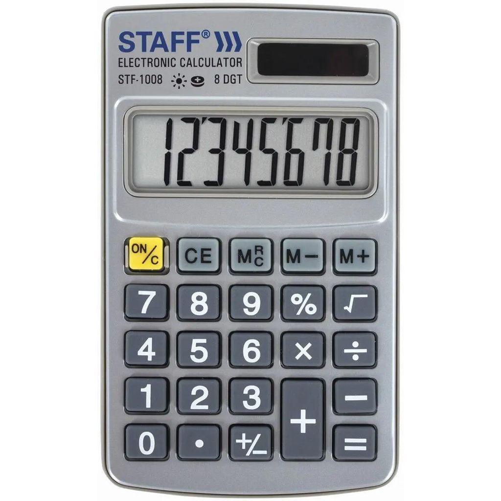 Калькулятор карманный металлический STAFF STF-1008 (103х62 мм), 8 разрядов, двойное питание, 250115