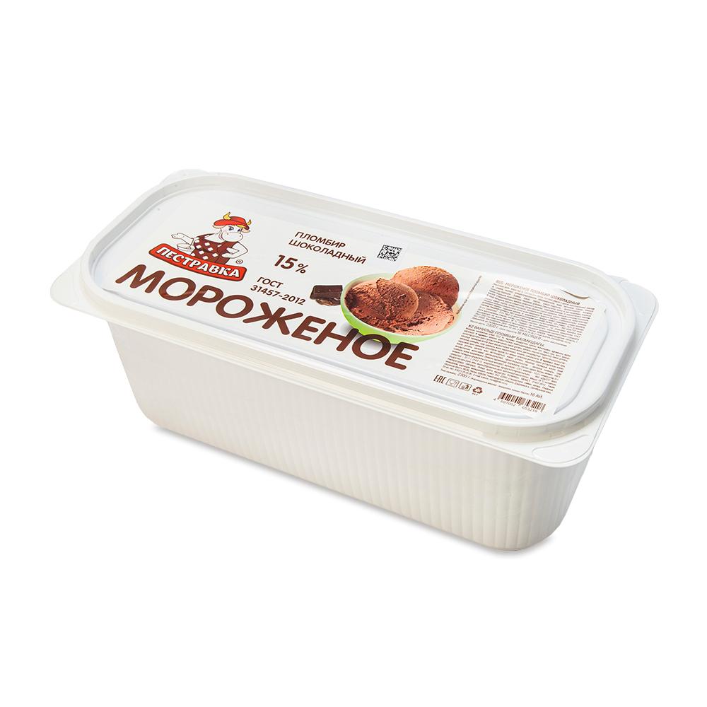 Мороженое Пестравка пломбир шоколадный 15% 2,3 кг., контейнер