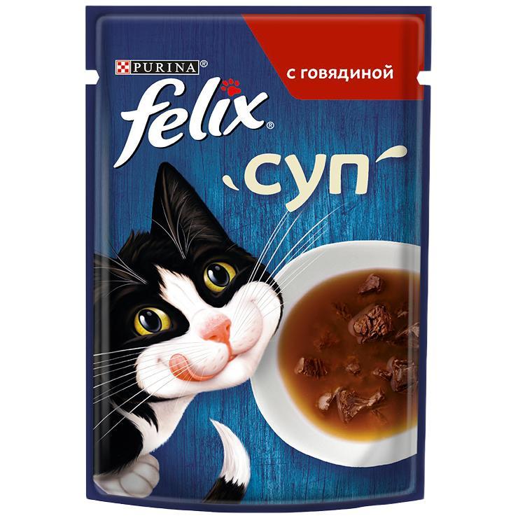 Корм для кошек влажный Felix суп говядина 48 гр., пауч