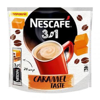 Кофе Nescafe Caramel Taste 3 в 1 растворимый 20 пакетиков 400 гр., дой-пак