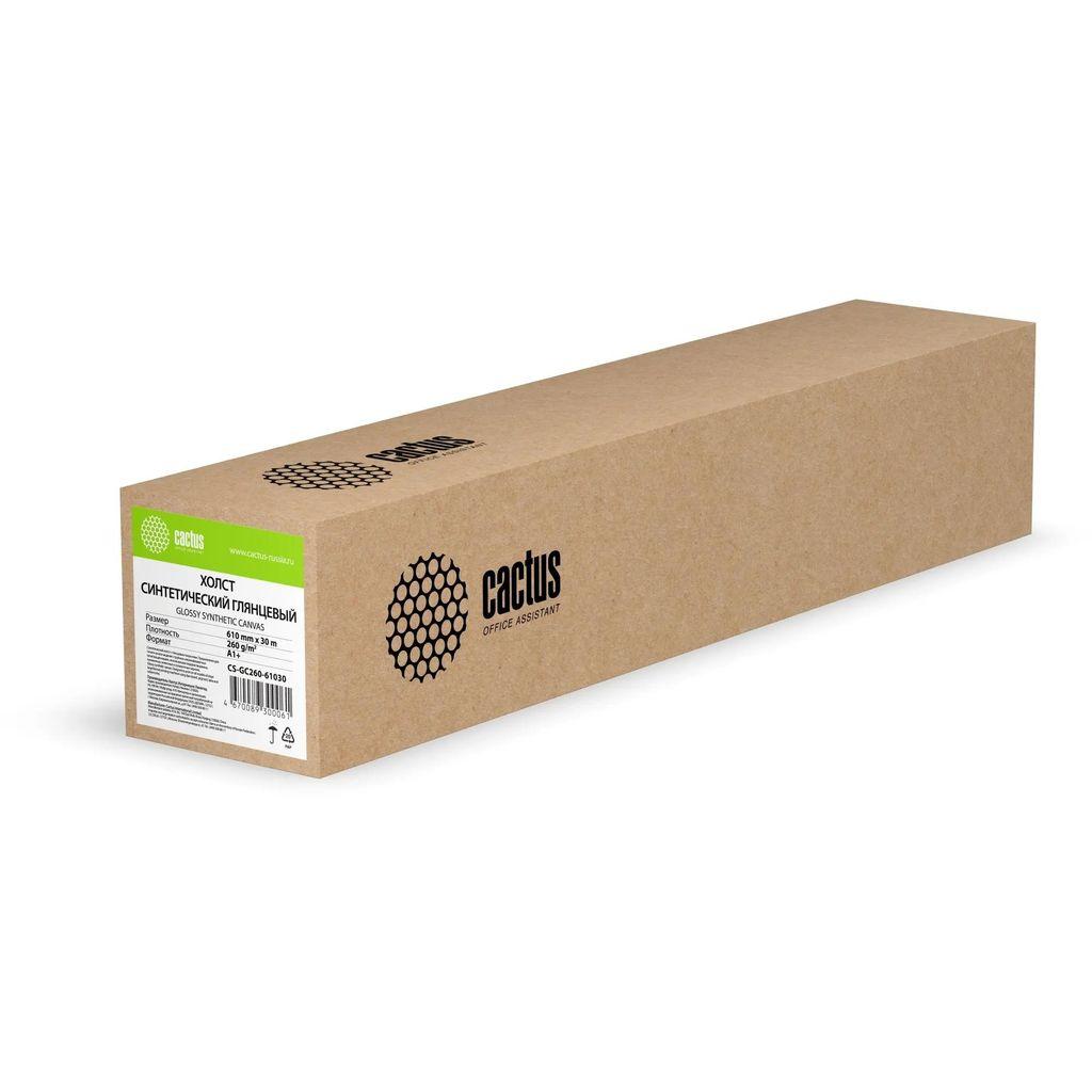 Холст Cactus CS-GC260-61030, для струйной печати, 610мм х 30м, втулка 50.8мм (2"), 260г/м2, белый, фактура синтетика, покрытие глянцевое
