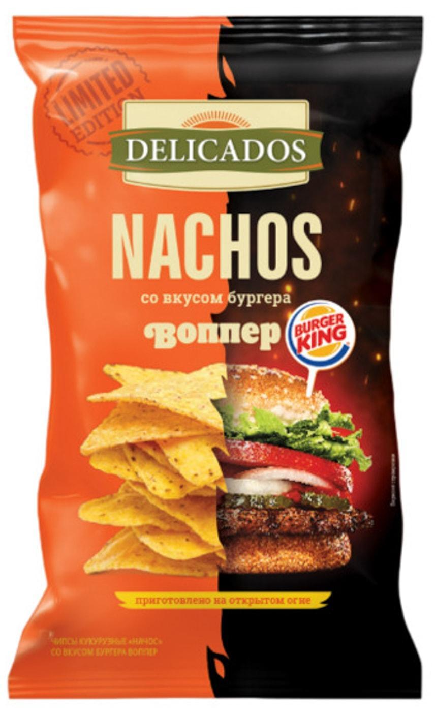 Чипсы Delicados Nachosсо бургер воппер кукурузные 140 гр., флоу-пак
