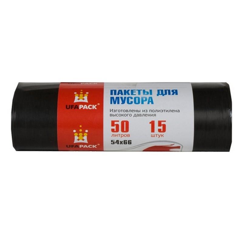 Мешки Ufapack, для мусора ПВД черные 50 л., 30 мкр., 15 шт., 200 гр., обертка фольга/бумага