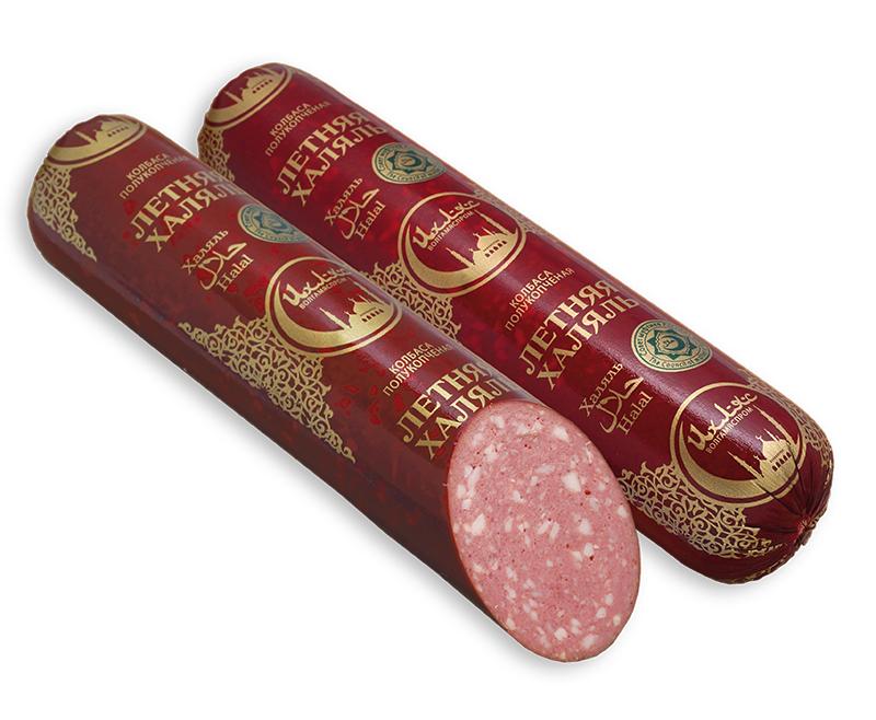 Колбаса полукопченая Ихляс мясокомбинат летняя халяль, 1 кг., оболочка