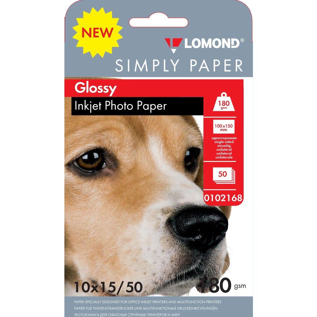 Бумага Lomond Simply, для струйной печати, 50л, 180г/м2, белый, покрытие глянцевое [0102168]