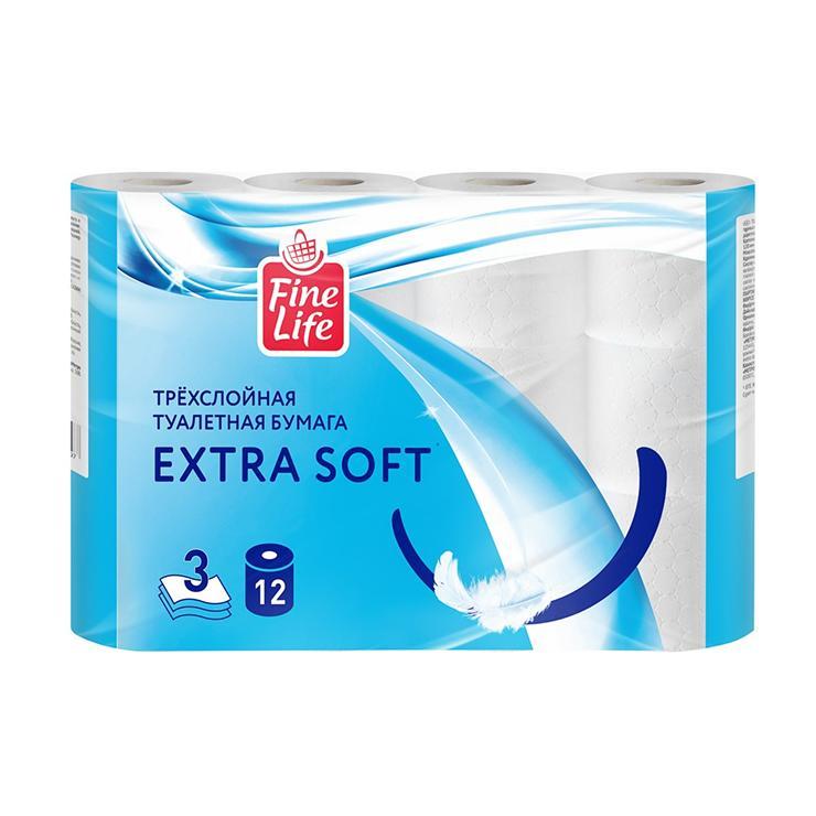 Туалетная бумага Fine Life Extra Soft белая трехслойная 12 шт., пакет