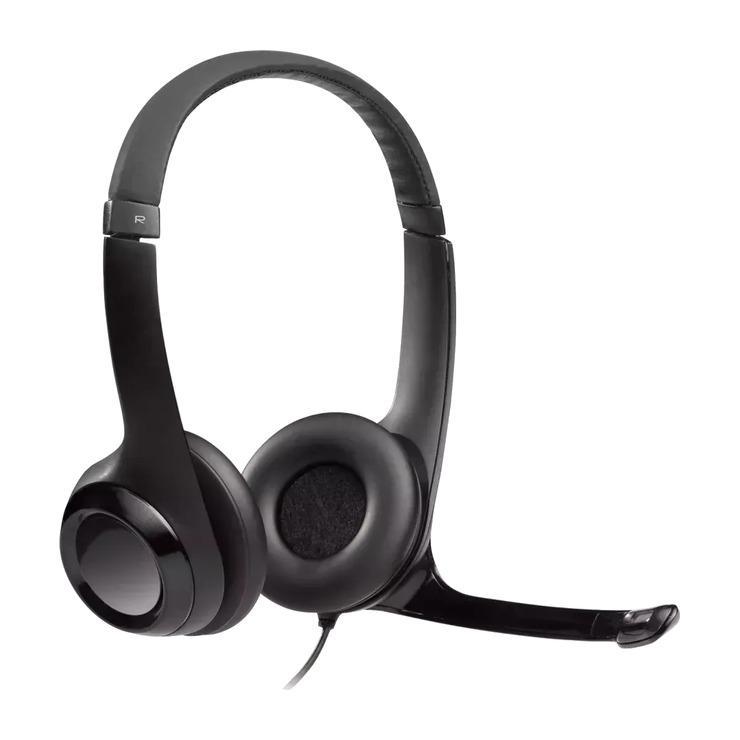Гарнитура Logitech H390, для компьютера, накладные, проводные, черный / серый [981-000803]
