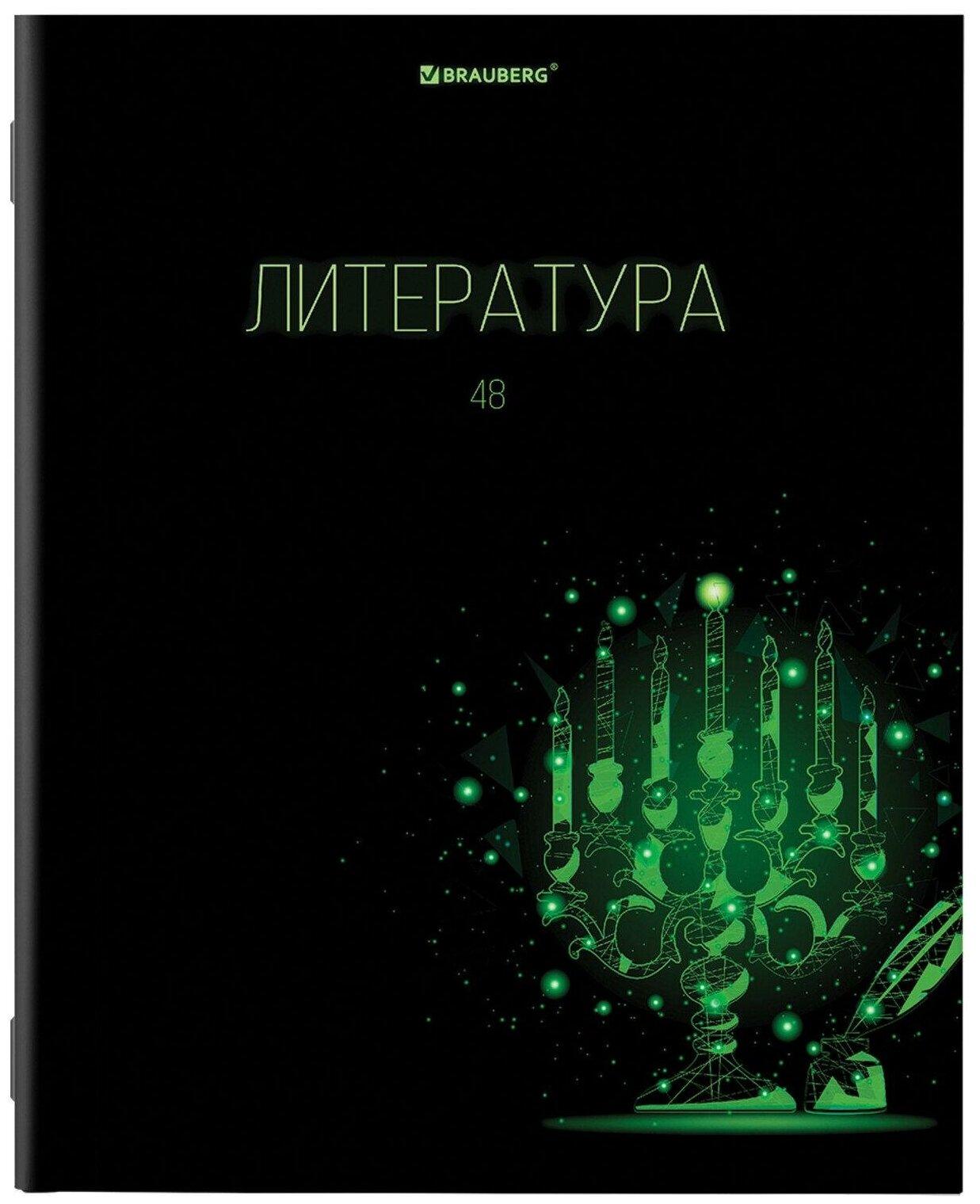 Тетрадь предметная DARK 48 л., глянцевый лак, Литература, линия, подсказ, Brauberg