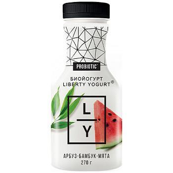 Биойогурт питьевой Liberty Yogurt с арбузом ростками бамбука и мятой 2% 270 гр., ПЭТ