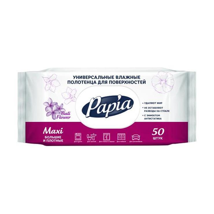 Влажные полотенца Papia flower универсальные для поверхностей 50 шт.,