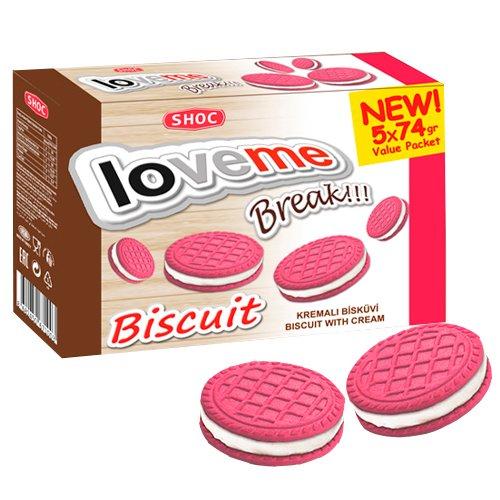 Бисквитное печенье Loveme малиновый вкус с кремовой начинкой 370 гр., картон
