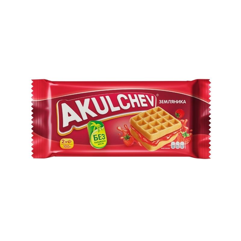 Вафли Akulchev земляника венские 100 гр., флоу-пак