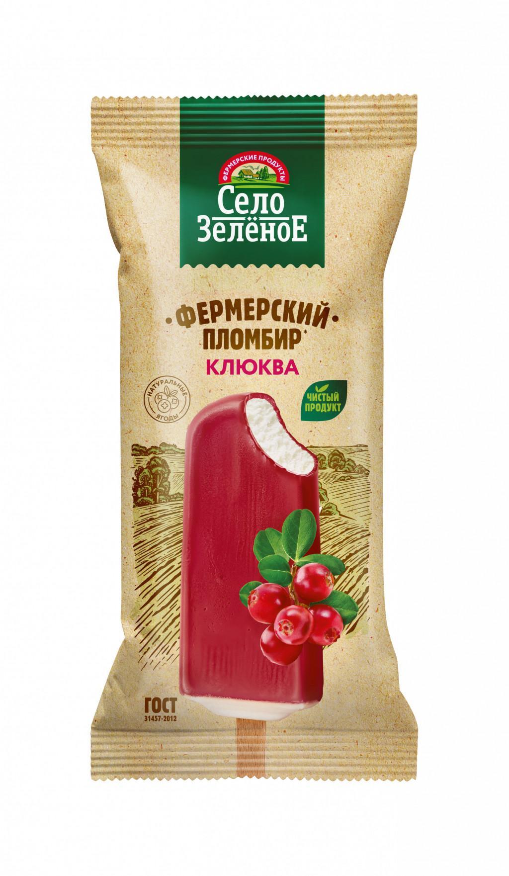 Мороженое эскимо Село Зелёное клюква во фруктовой глазури 70 гр., флоу-пак