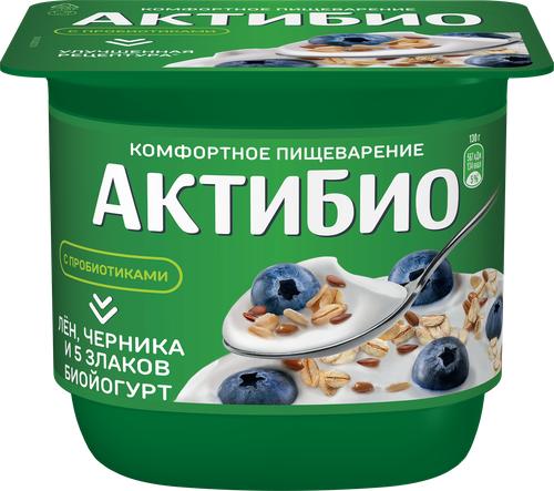 Йогурт Актибио черника 5 злаков семена чиа 2,9% 130 гр., стакан