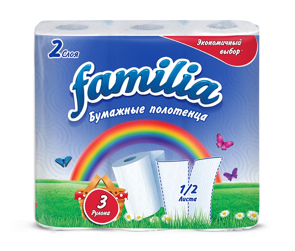 Полотенца бумажные Familia Радуга двухслойные 3 шт., пакет