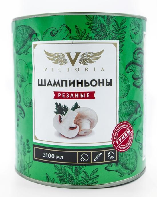 Шампиньоны резаные Виктория, 3,1 кг., железная банка