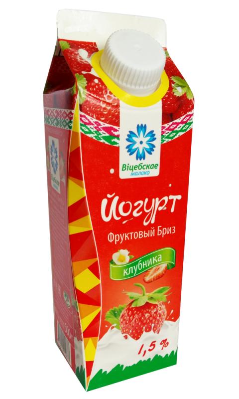 Йогурт Витебское молоко фруктовый Бриз клубника 1,5% 500 гр, тетра-пак