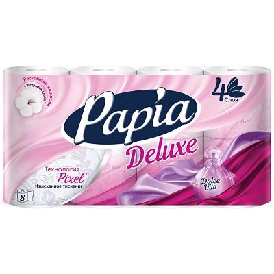 Бумага Papia DELUXE туалетная 4-слоя 8 рул./уп.*7 белая, флоу-пак