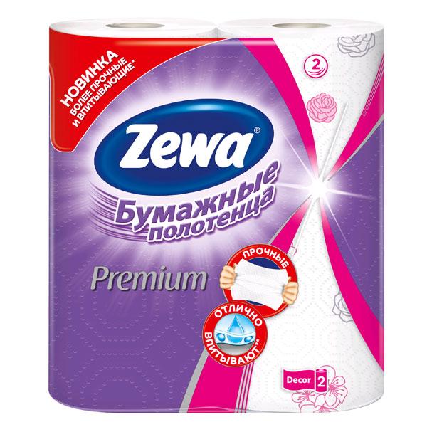 Полотенца бумажные двухслойные, 2 рулона, Zewa Premium, пластиковый пакет