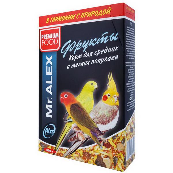 Корм для средних и мелких попугаев Мистер Алекс Фрукты 500 г., картон