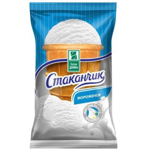 Мороженое пломбир Белая Долина в вафельном стаканчике 8% 70 гр., флоу-пак