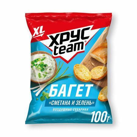 Сухарики ХрусTeam Багет Сметана и зелень, 100 гр., флоу-пак