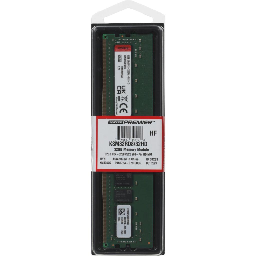 Память DDR4 Kingston KSM32RD8/32HD 32ГБ RDIMM, ECC, registered, PC4-25600, CL22, 3200МГц