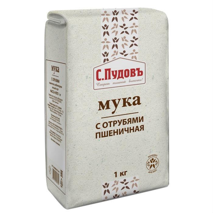 Мука С.Пудовъ с отрубями, 1 кг., бумажная упаковка