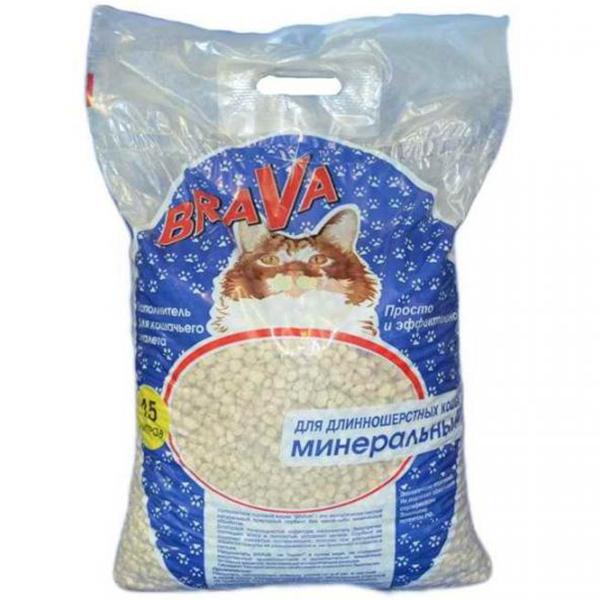 Наполнитель Brava для длинношерстных кошек минеральный синий 15 л. 8 кг., пакет