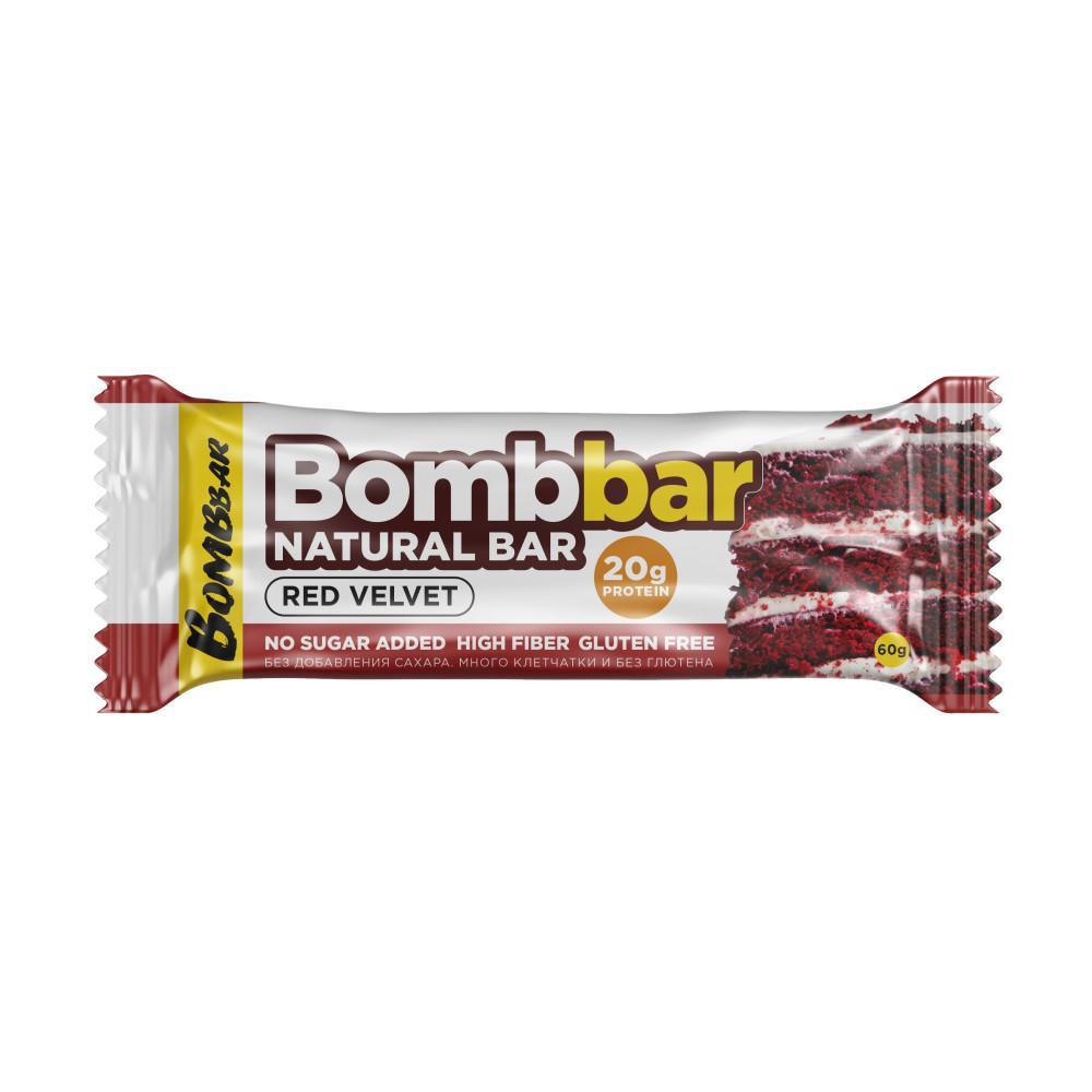 Батончик неглазированный Bombbar со вкусом Красный бархат 60 гр., флоу-пак