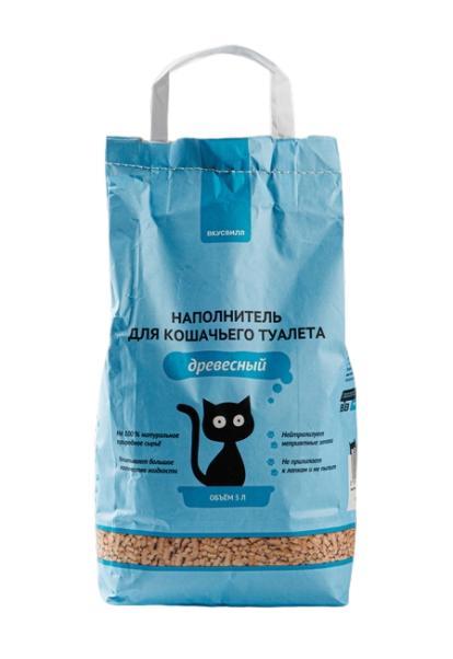 Наполнитель для кошачьего туалета ВкусВилл древесный 5 л. 3 кг., пакет