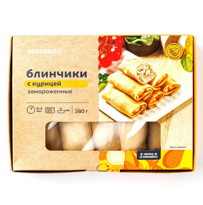 Блинчики ВкусВилл с курицей замороженные 380 гр., картон