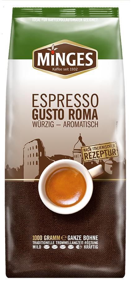 Кофе натуральный жареный в зернах MINGES ESPRESSO GUSTO ROMA 1 кг., флоу-пак
