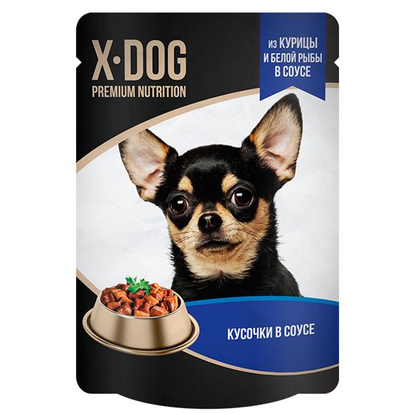 Влажный корм для собак X-Dog курица и белая рыба в соусе 85 гр., дой-пак