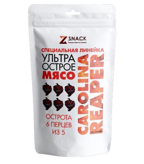 Джерки из говядины Zsnack Extra Chili Carolina reaper острые 30 гр., дой-пак