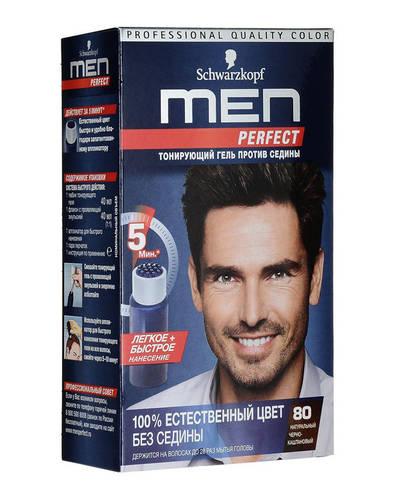 Гель для волос Men Perfect мужской тонирующий тон 80 натуральный черно каштановый 80 мл., картон