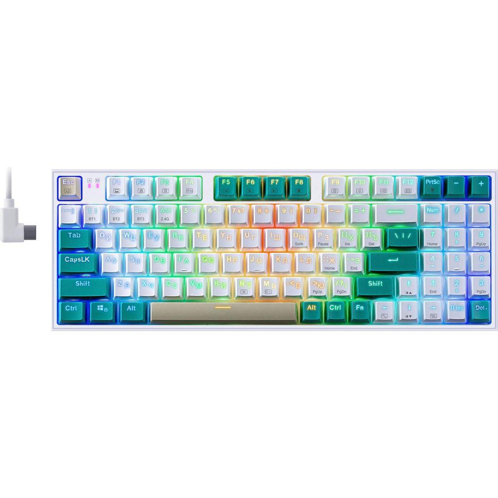 Клавиатура Redragon Veigar, беспроводная, USB, Bluetooth/Радиоканал, механическая, белый/синий [71476]