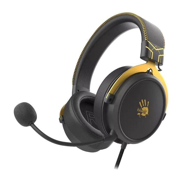 Гарнитура игровая A4TECH Bloody M590i, для компьютера и игровых консолей, мониторные, проводные USB/3,5 мм, желтый / серый [m590i sports lime]