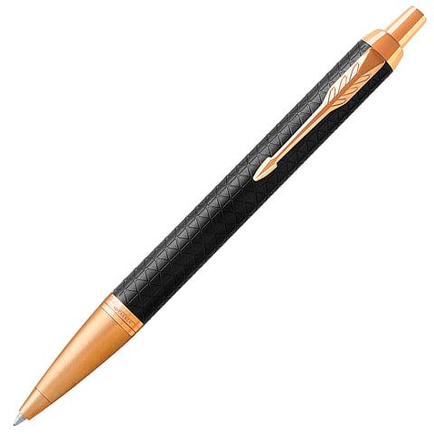 Ручка шариковая Parker IM Premium Black GT корпус черный матовый с гравировкой позолота узел 0,7 мм. Синяя