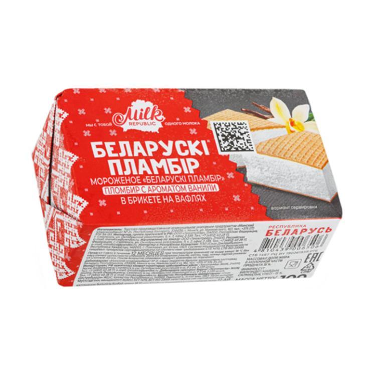 Мороженое пломбир Белорусский пломбир брикет с ароматом ванили на вафлях 100 гр., бумага
