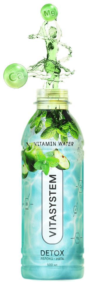Вода витаминная Vitasystem Detox яблоко мята 500 мл., ПЭТ