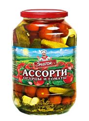Ассорти Знаток огурцы и томаты 1,5 кг., стекло