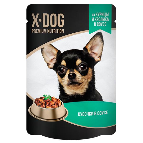 Влажный корм для собак X-Dog курица и кролик в соусе 85 гр., дой-пак